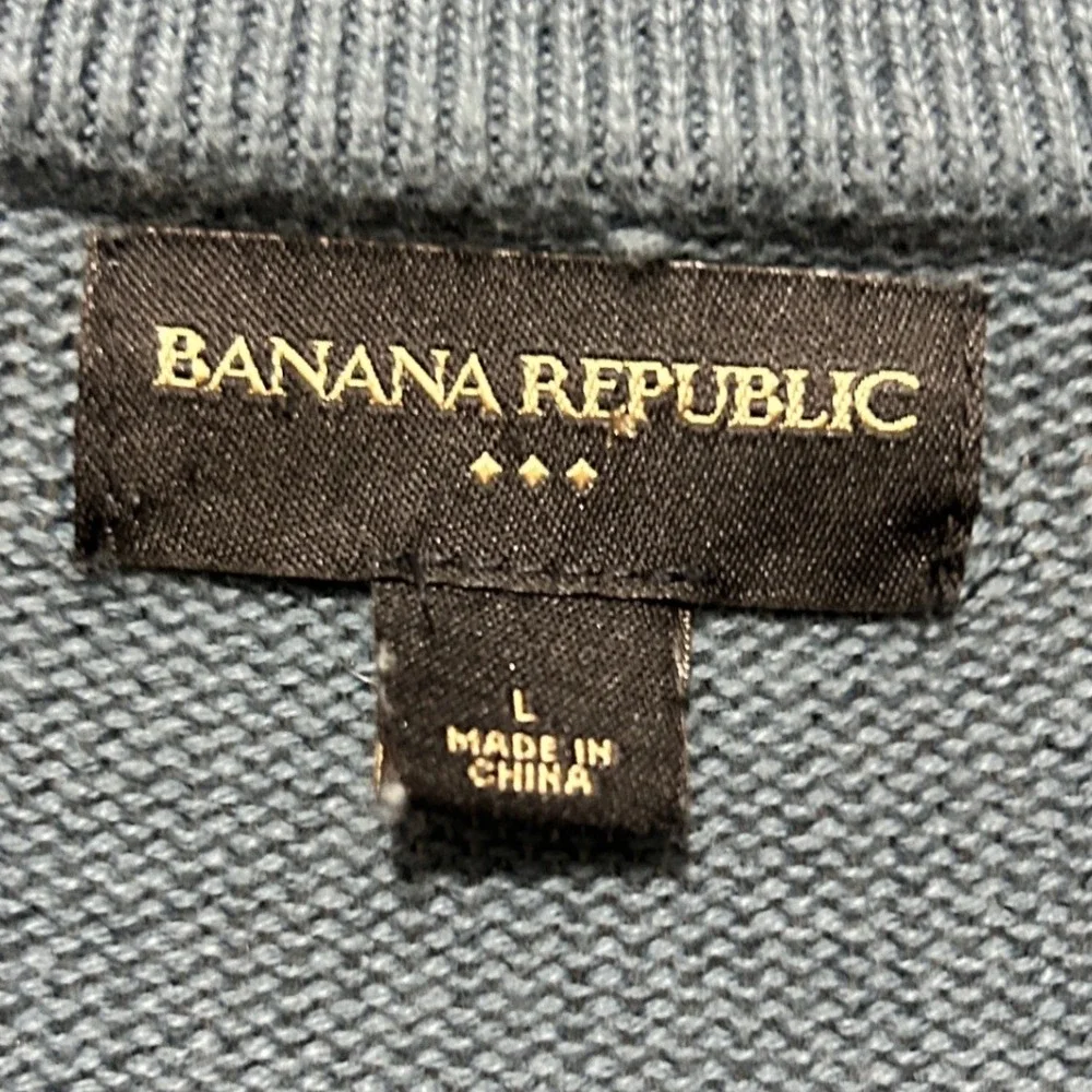 Banana Republic Men Full Zip Sweater L Blue Waffle Knit Cotton Minimalist Modern
